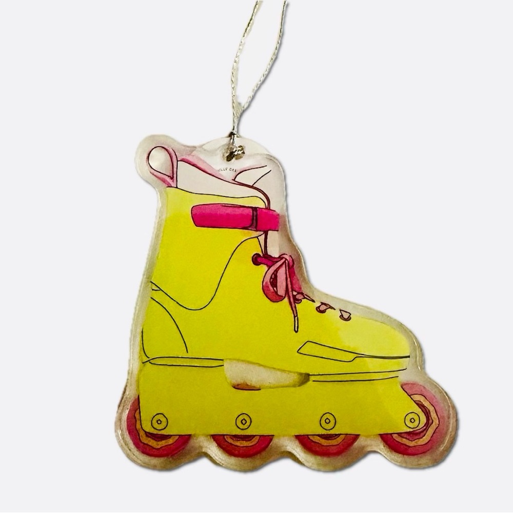Yellow and Pink Acrylic Rollerblade Ornament NWT